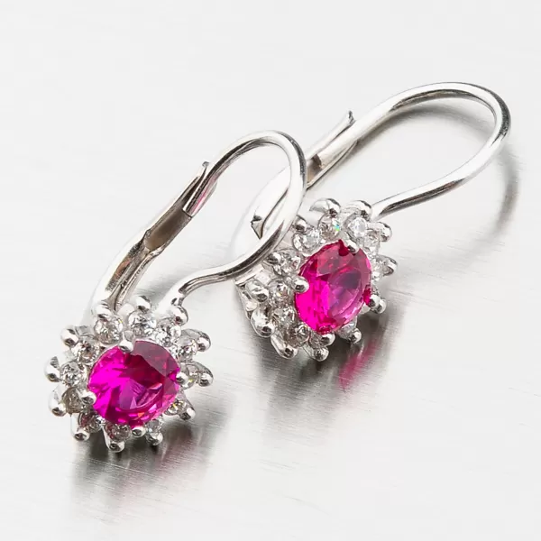 Strieborné náušnice s rubínovými a zirkónmi yng2166