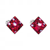 Strieborné náušnice pecka s kryštálmi Swarovski červený kosoštvorec 31169.3 cherry