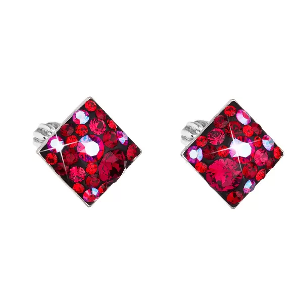 Strieborné náušnice pecka s kryštálmi Swarovski červený kosoštvorec 31169.3 cherry