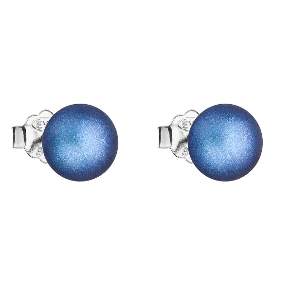 Strieborné náušnice pecka s tmavomodrou matnou perlou 31142.3