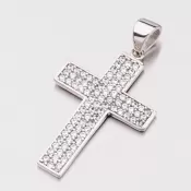 Zlatý prívesok v tvare kríža so zirkónmi 147-0607