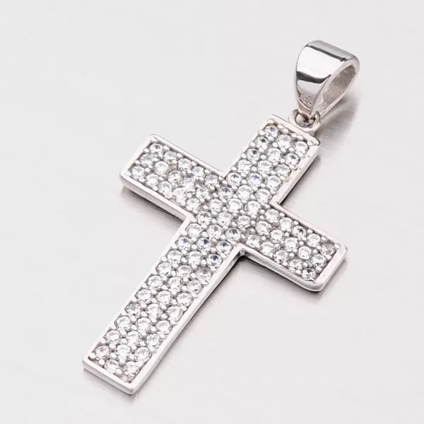 Zlatý prívesok v tvare kríža so zirkónmi 147-0607