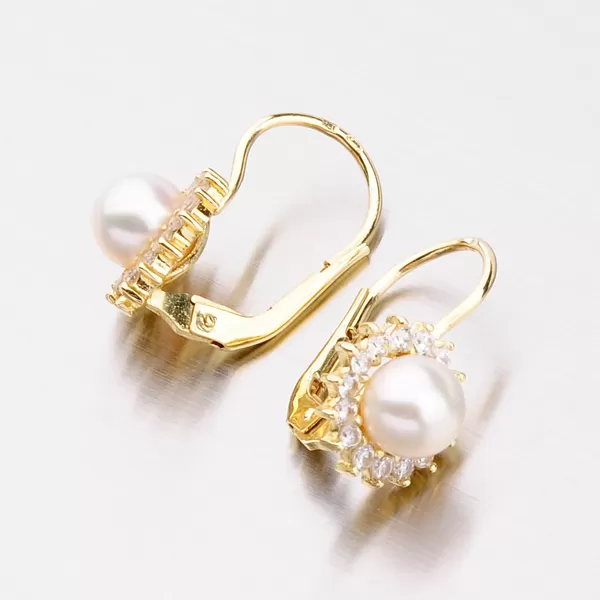 Zlaté náušnice s perlou a zirkónmi 353-0183
