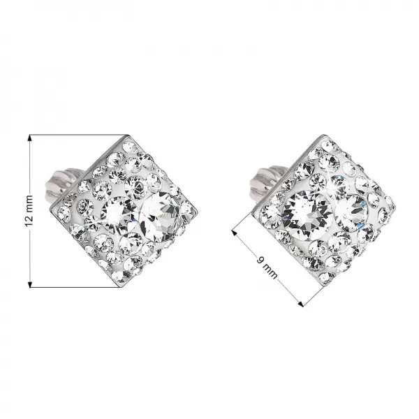 Strieborné náušnice pecka s kryštálmi Swarovski biely kosoštvorec 31169.1