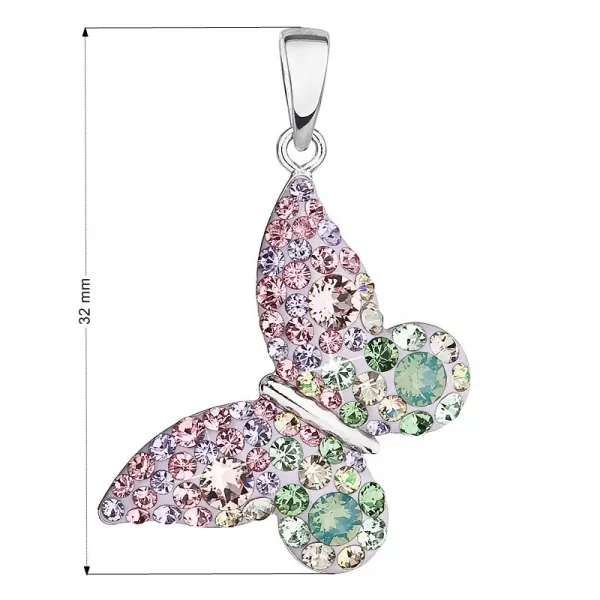 Strieborný prívesok s kryštálmi Swarovski mix farieb motýľ 34192.3 sakura