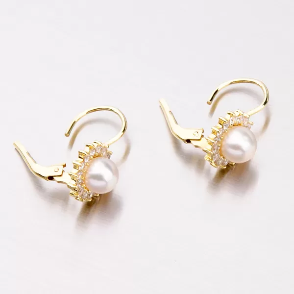 Zlaté náušnice s perlou a zirkónmi 353-0183