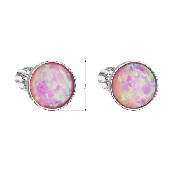 Strieborné náušnice kôstky so syntetickým opálom ružové okrúhle 11001.3