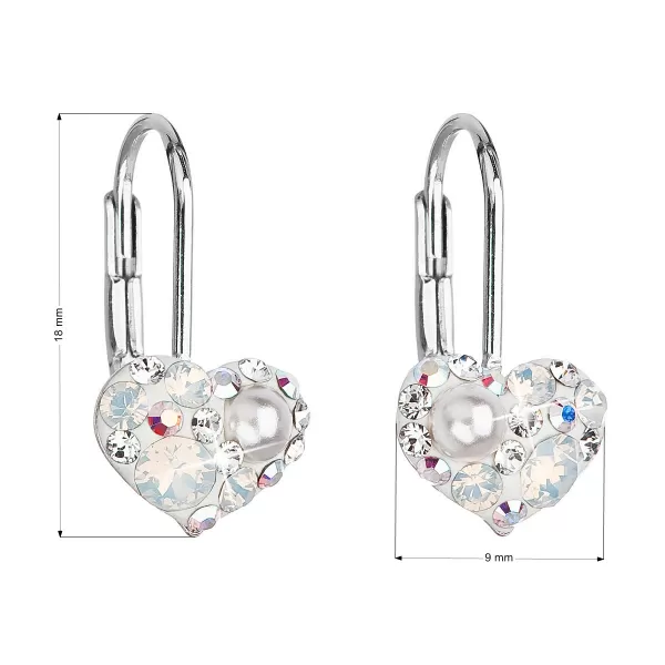 Strieborné náušnice visiace s kryštálmi Swarovski biele srdce 31125.9