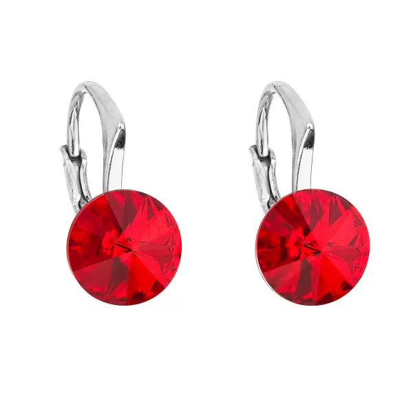 Strieborné náušnice visiace s kryštálmi Swarovski červené okrúhle 31229.3