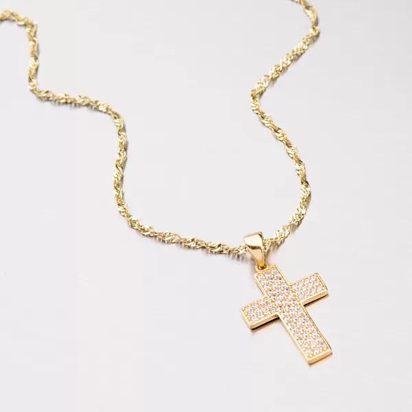 Zlatý prívesok v tvare kríža so zirkónmi 142-1063