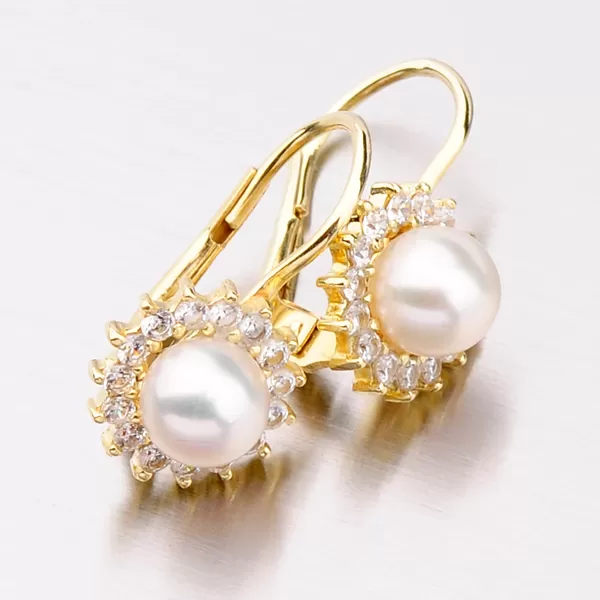 Zlaté náušnice s perlou a zirkónmi 353-0183