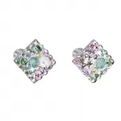 Strieborné náušnice pecka s kryštálmi Swarovski mix farieb kosoštvorec 31169.3 sakura