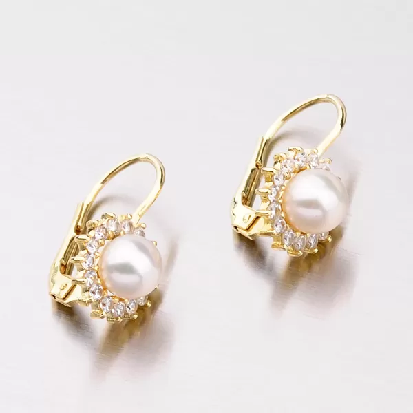 Zlaté náušnice s perlou a zirkónmi 353-0183