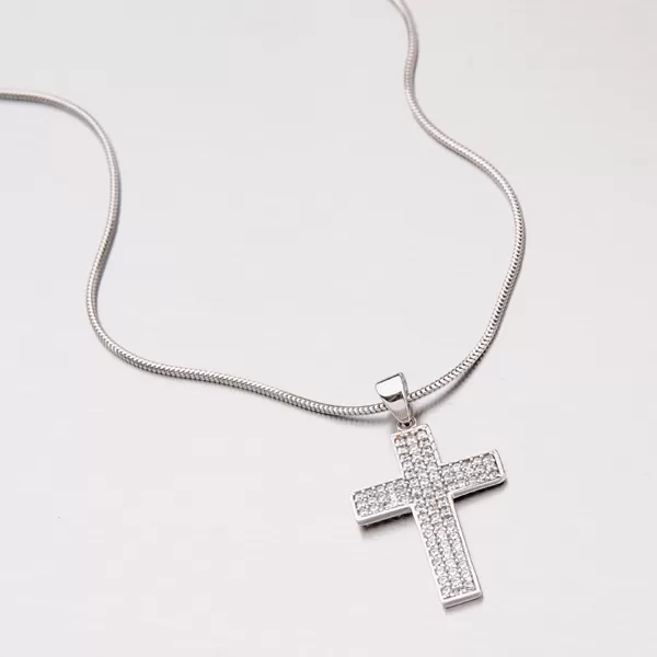 Zlatý prívesok v tvare kríža so zirkónmi 147-0607