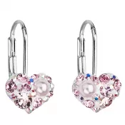Strieborné náušnice visiace s kryštálmi Swarovski ružové srdce 31125.9