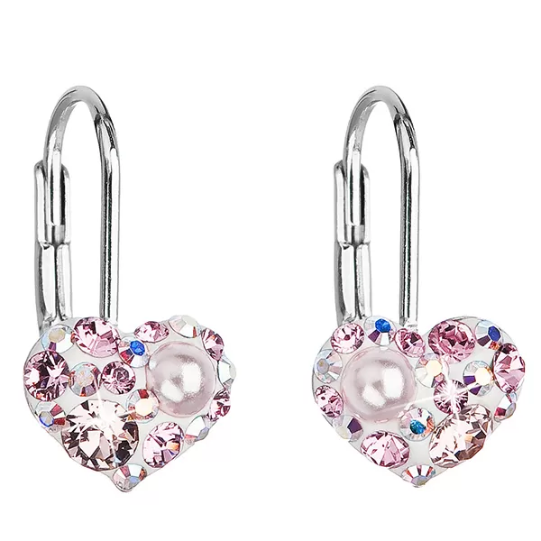 Strieborné náušnice visiace s kryštálmi Swarovski ružové srdce 31125.9