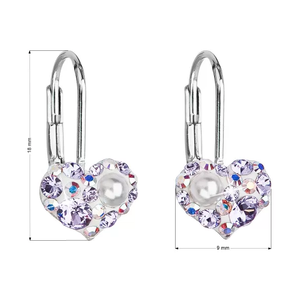 Strieborné náušnice visiace s kryštálmi Swarovski fialové srdce 31125.9