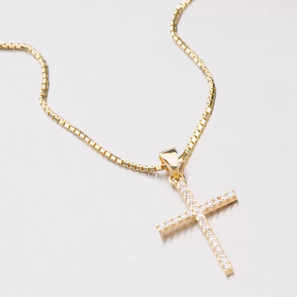 Kríž zo žltého zlata so zirkónmi 142-0598