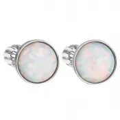 Strieborné náušnice kôstky so syntetickým opálom biele okrúhle 11001.3