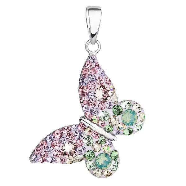 Strieborný prívesok s kryštálmi Swarovski mix farieb motýľ 34192.3 sakura