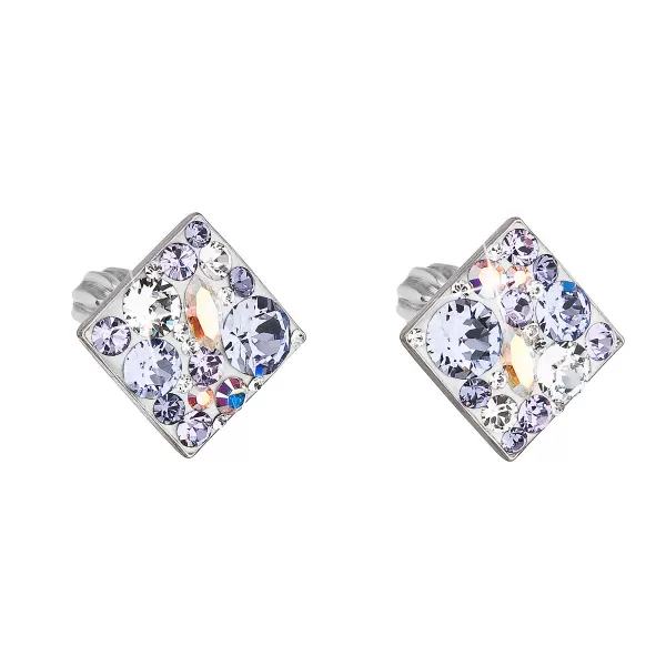 Strieborné náušnice pecka s kryštálmi Swarovski fialový kosoštvorec 31169.3