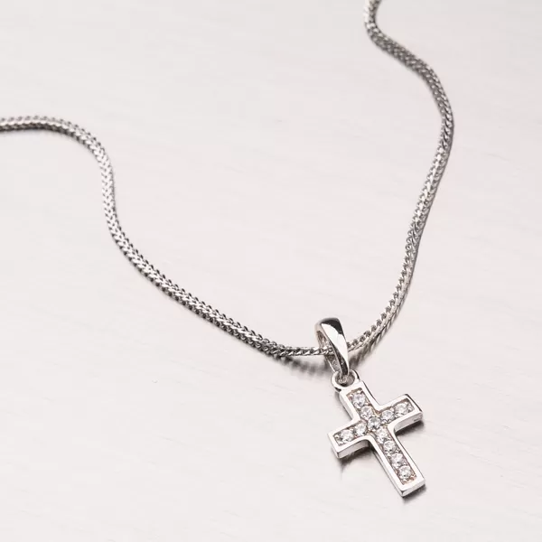 Kríž z bieleho zlata so zirkónmi 13-212