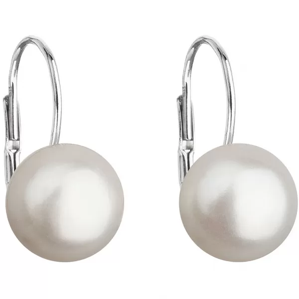 Strieborné náušnice visiace s bielou riečnou perlou 21045.1