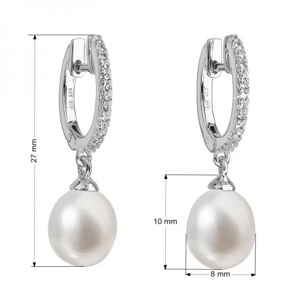 Strieborné náušnice visiace s bielou riečnou perlou 21002.1