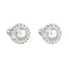 Strieborné náušnice pecka s kryštálmi Swarovski a bielou perlou okrúhle 31314.1