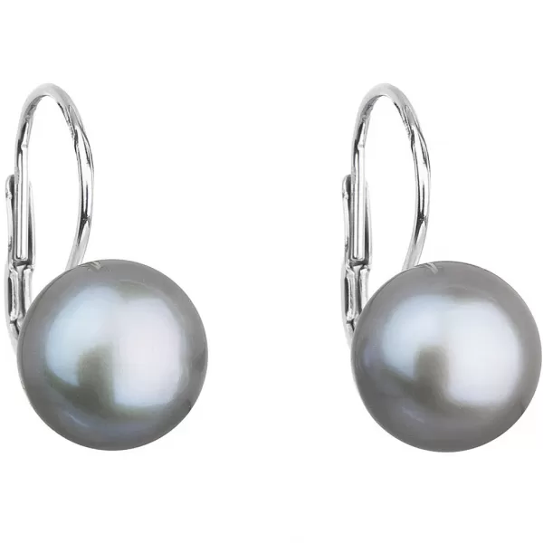 Strieborné náušnice visiace so šedou riečnou perlou 21009.3