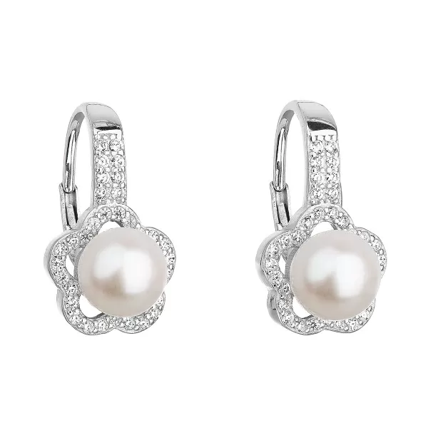 Strieborné náušnice visiace s bielou riečnou perlou 21046.1