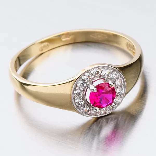 Zlatý prsteň s rubínom a zirkónmi 41-NF171