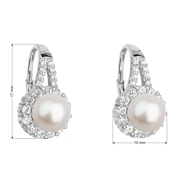 Strieborné náušnice visiace s bielou riečnou perlou 21047.1