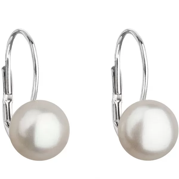 Strieborné náušnice visiace s bielou riečnou perlou 21044.1