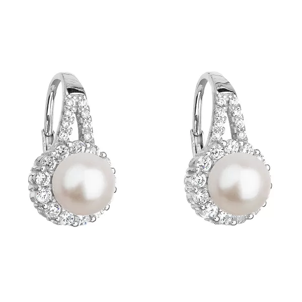 Strieborné náušnice visiace s bielou riečnou perlou 21047.1
