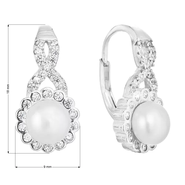 Strieborné náušnice visiace s bielou riečnou perlou 21049.1