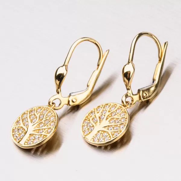 Dámske náušnice žlté zlato 585 zirkón 12-345