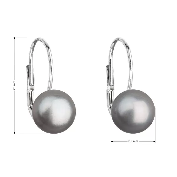 Strieborné náušnice visiace so šedou riečnou perlou 21044.3