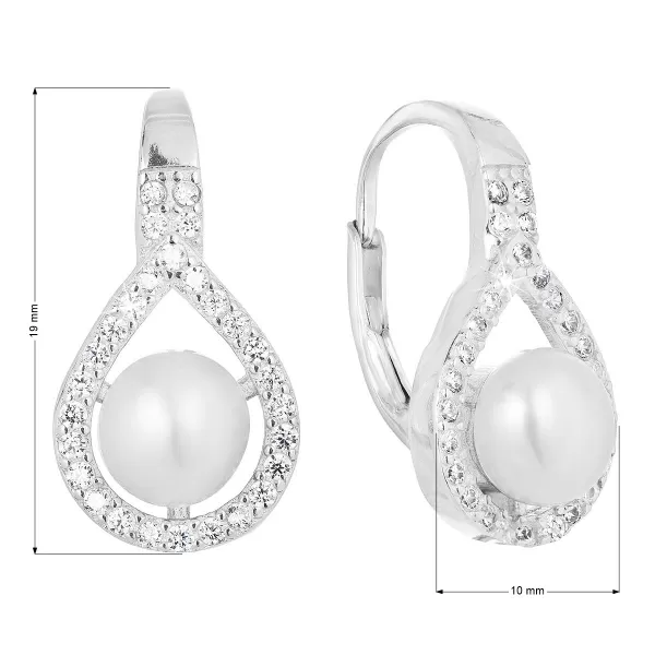 Strieborné náušnice visiace s bielou riečnou perlou 21053.1