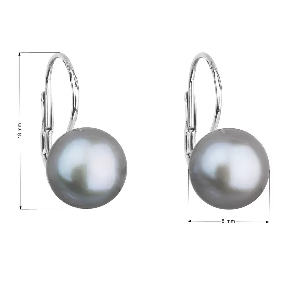 Strieborné náušnice visiace so šedou riečnou perlou 21009.3
