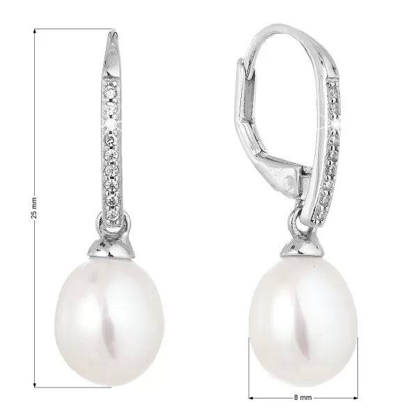 Strieborné náušnice visiace s bielou riečnou perlou 21060.1