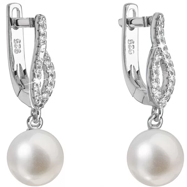 Strieborné náušnice visiace s bielou riečnou perlou 21027.1