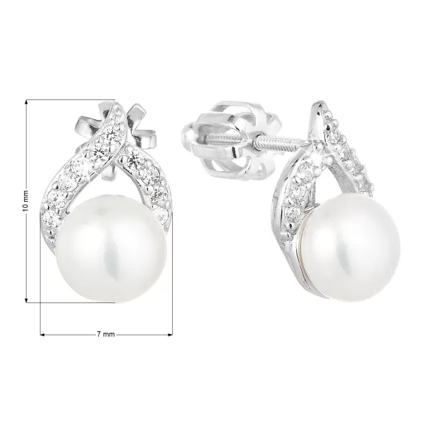 Strieborné náušnice kôstky s bielou riečnou perlou 21055.1