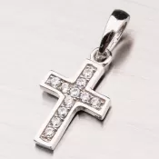 Kríž z bieleho zlata so zirkónmi 13-212
