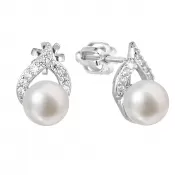 Strieborné náušnice kôstky s bielou riečnou perlou 21055.1