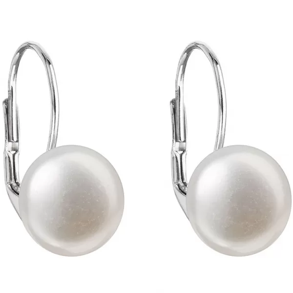 Strieborné náušnice visiace s bielou riečnou perlou 21010.1