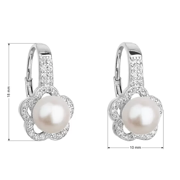 Strieborné náušnice visiace s bielou riečnou perlou 21046.1