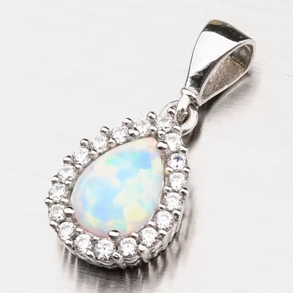 Prívesok z bieleho zlata s opálom a zirkónmi 13-193