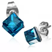 Oceľové náušnice s modrým kryštálom GXRY265