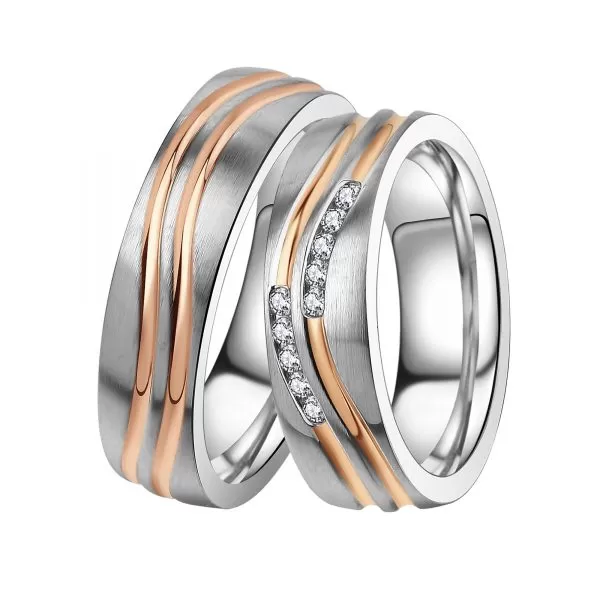 Oceľové snubné prstene so zirkónmi ST-88092